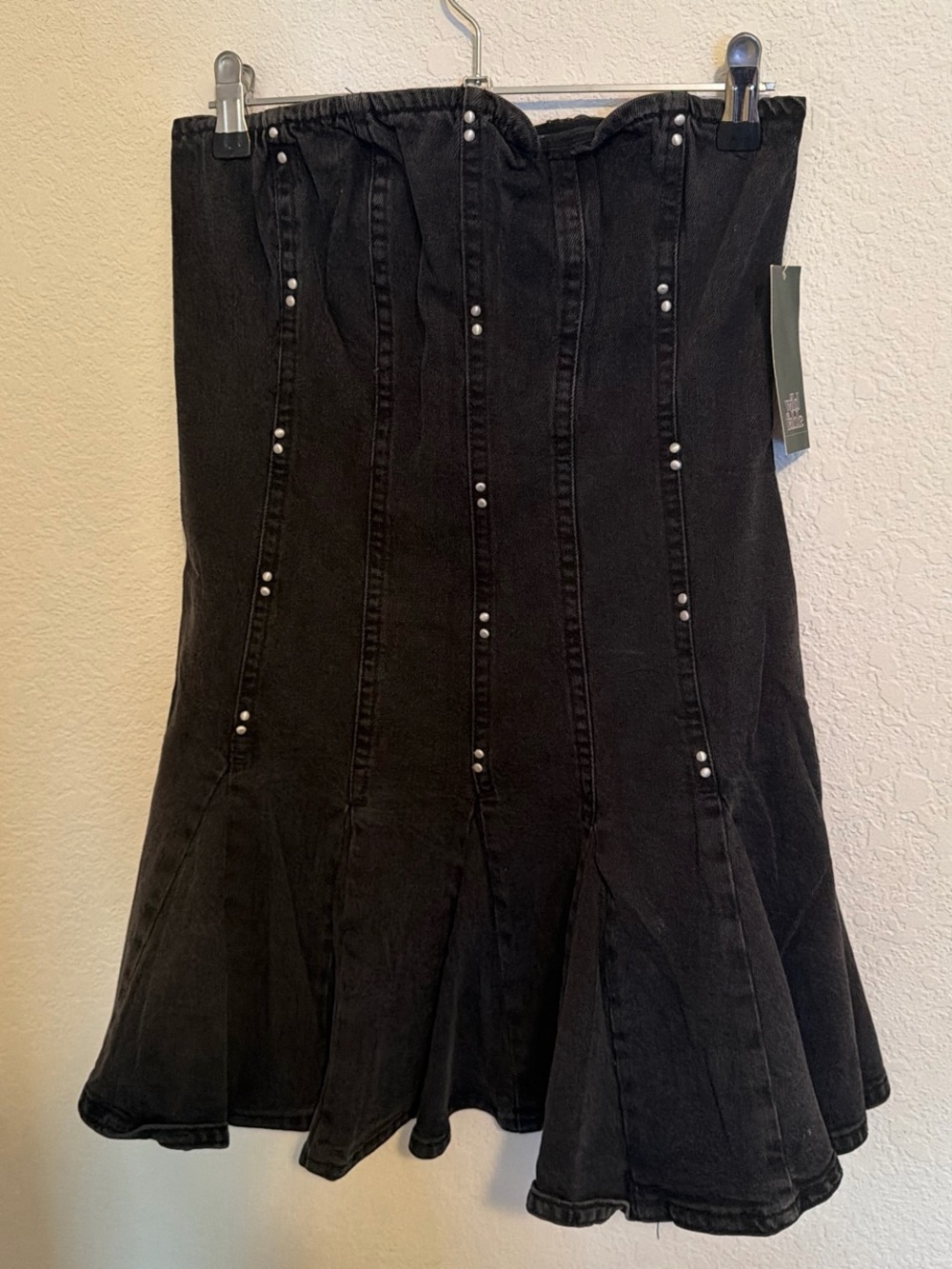 wild fable Black Strapless Mini Dress with Pearl Trim